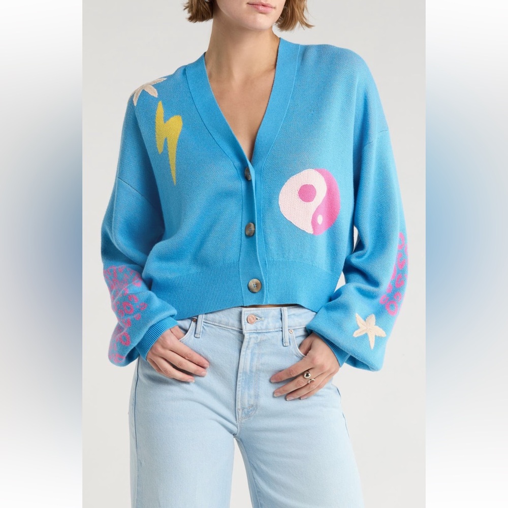 MOTHER The Bell Cropped Cardigan SHREDDIN WAVES NEW SZ XS
